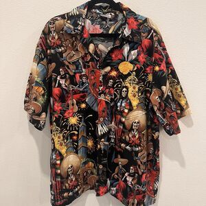 Vintage Alohaland Hawaiian Shirt Mens XL Skeleton AOP Day Of The Dead USA Made